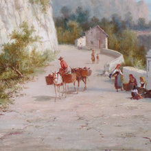 Load image into Gallery viewer, Oil Paintings (pair) on canvas, signed W. Dommersen, c.1870-1900 both are scenes of people along a waterway.