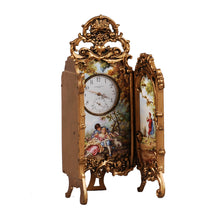 Load image into Gallery viewer, Viennese Enamel and Bronze Table Screen Clock. Clock face marked Josef Kanner Wein.  Vienna, c.1875