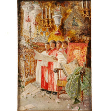 Load image into Gallery viewer, Oil painting by Antonio Rivas on wooden panel “Choir Boys” in original frame, Signed, Spain, c.1870