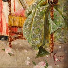 Load image into Gallery viewer, Oil painting by Antonio Rivas on wooden panel “Choir Boys” in original frame, Signed, Spain, c.1870