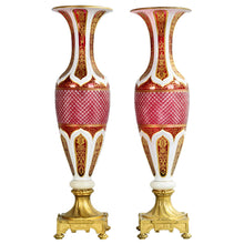 Load image into Gallery viewer, Ruby Bohemian 
vases in ormolu mounts