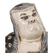 Load image into Gallery viewer, Gruff looking Kabuki style man wrapped in a flowered, hooded robe. Japan, c.1860