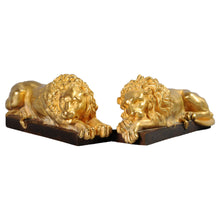 Load image into Gallery viewer, Pair of Gilt and Bronze lions, Italy, c.1875