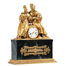 Load image into Gallery viewer, Ormolu Figural Mantle Clock on Verde marble base France, c.1880