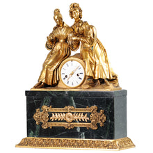 Load image into Gallery viewer, Ormolu Figural Mantle Clock on Verde marble base France, c.1880