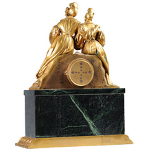 Load image into Gallery viewer, Ormolu Figural Mantle Clock on Verde marble base France, c.1880