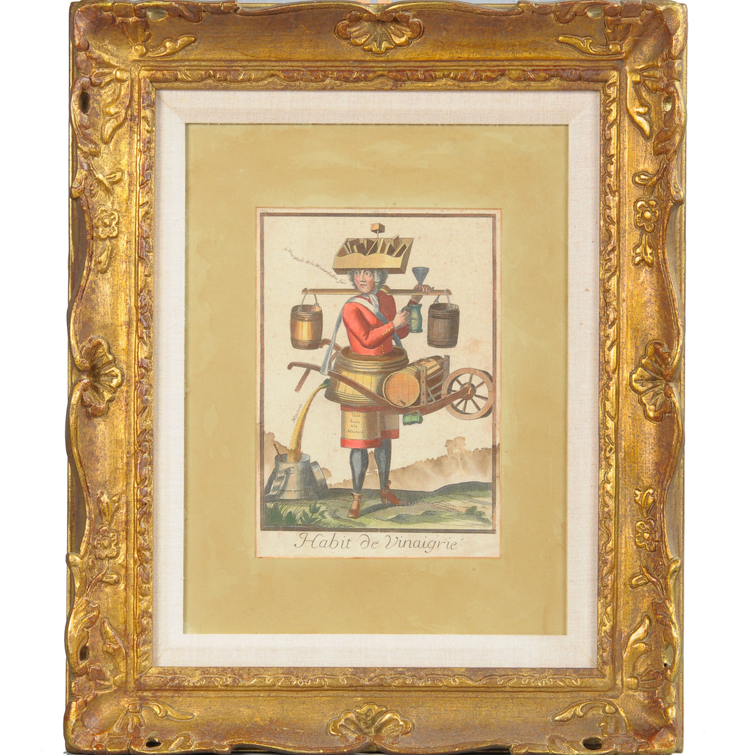 Copperplate Engraving Habit de Vinaigrie by Nicolas Larmessin II, Paris, France, c.1695