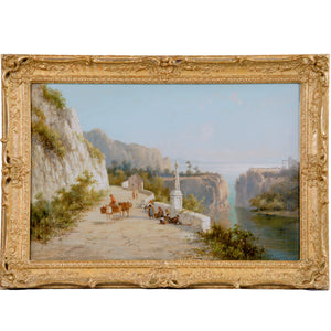 Oil Paintings (pair) on canvas, signed W. Dommersen, c.1870-1900 both are scenes of people along a waterway.