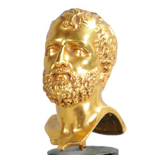 Load image into Gallery viewer, Bronze doré head of a man on a faux marble column and base, France, c.1900