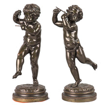 Load image into Gallery viewer, Pair Antique Bronze Cherub Musicians Signed Clodion
