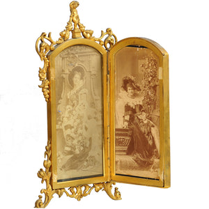 Pietra dura diptych in ormolu frame, Italy, c. 1860