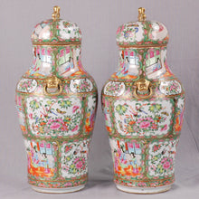 Load image into Gallery viewer, Pair of Rose Medallion covered vases, China, mid 19th century