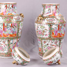 Load image into Gallery viewer, Pair of Rose Medallion covered vases, China, mid 19th century