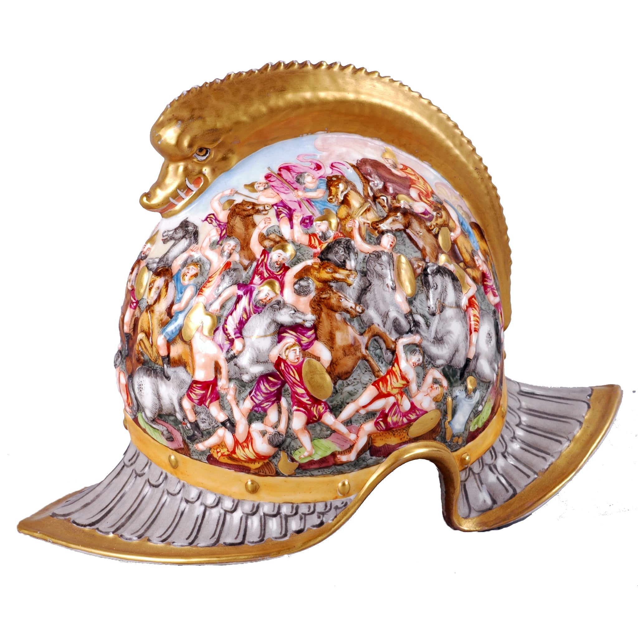 Capo di Monte Porcelain Helmet, signed, no damage or repair. Italy