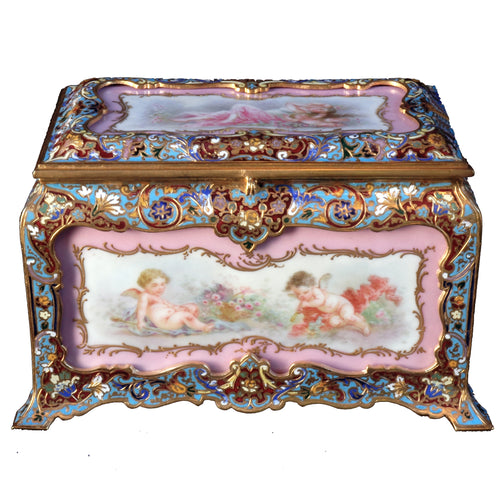Sèvres and Champlevé jewelry box, France, c.1870
