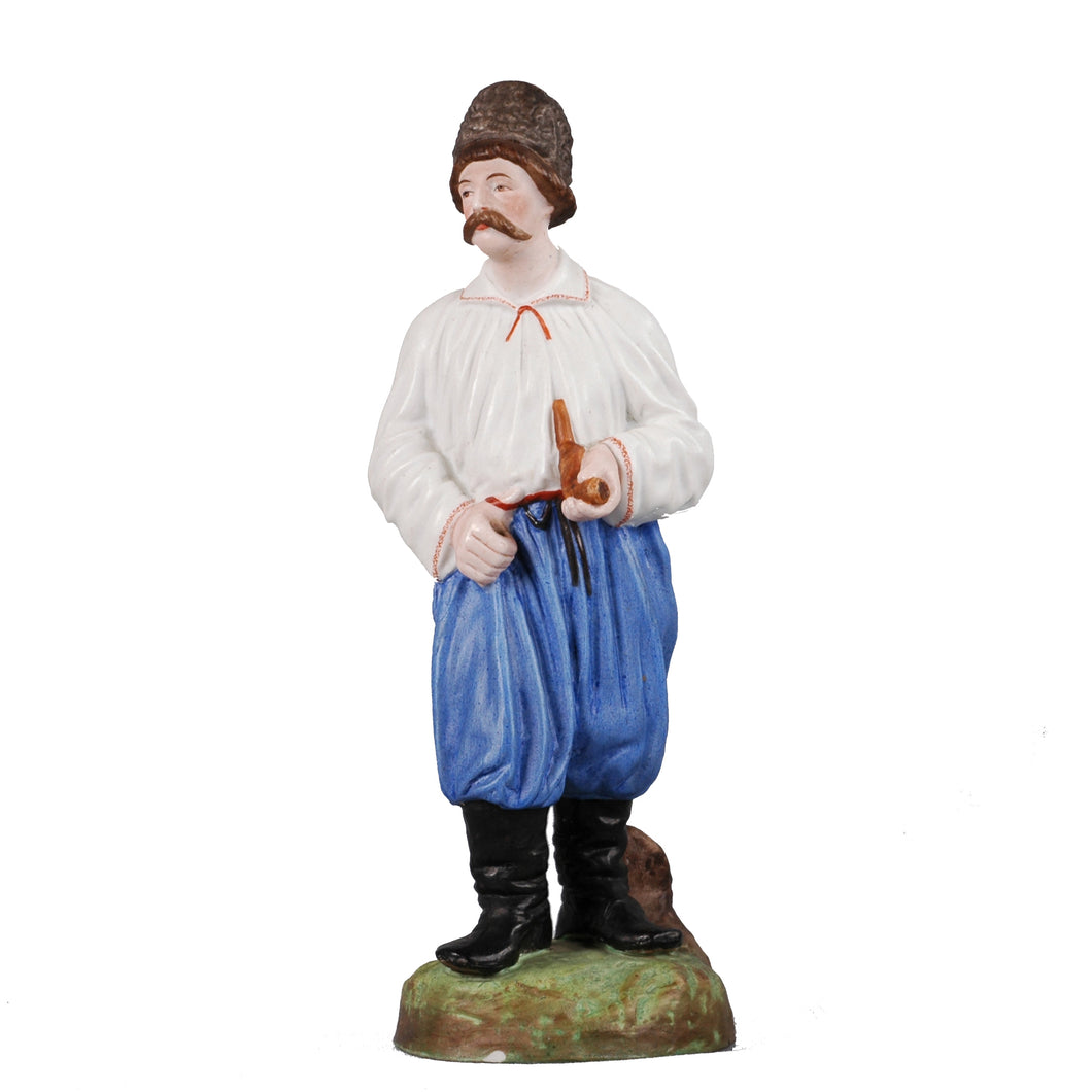 Antique Gardner porcelain figure of Cossack with a pipe, Russia