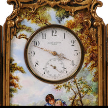 Load image into Gallery viewer, Viennese Enamel and Bronze Table Screen Clock. Clock face marked Josef Kanner Wein.  Vienna, c.1875