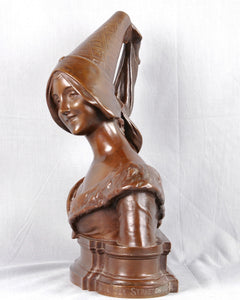 Bronze Bust of a Medieval Maiden, France, c.1900