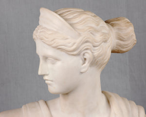 White Marble Bust of Diana, Artist Signed, Italy, c.1875