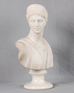 White Marble Bust of Diana, Artist Signed, Italy, c.1875