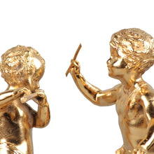 Load image into Gallery viewer, Pair gold plated musician figures on marble bases, Germany, c.1890