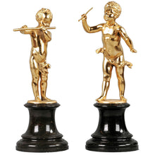Load image into Gallery viewer, Pair gold plated musician figures on marble bases, Germany, c.1890