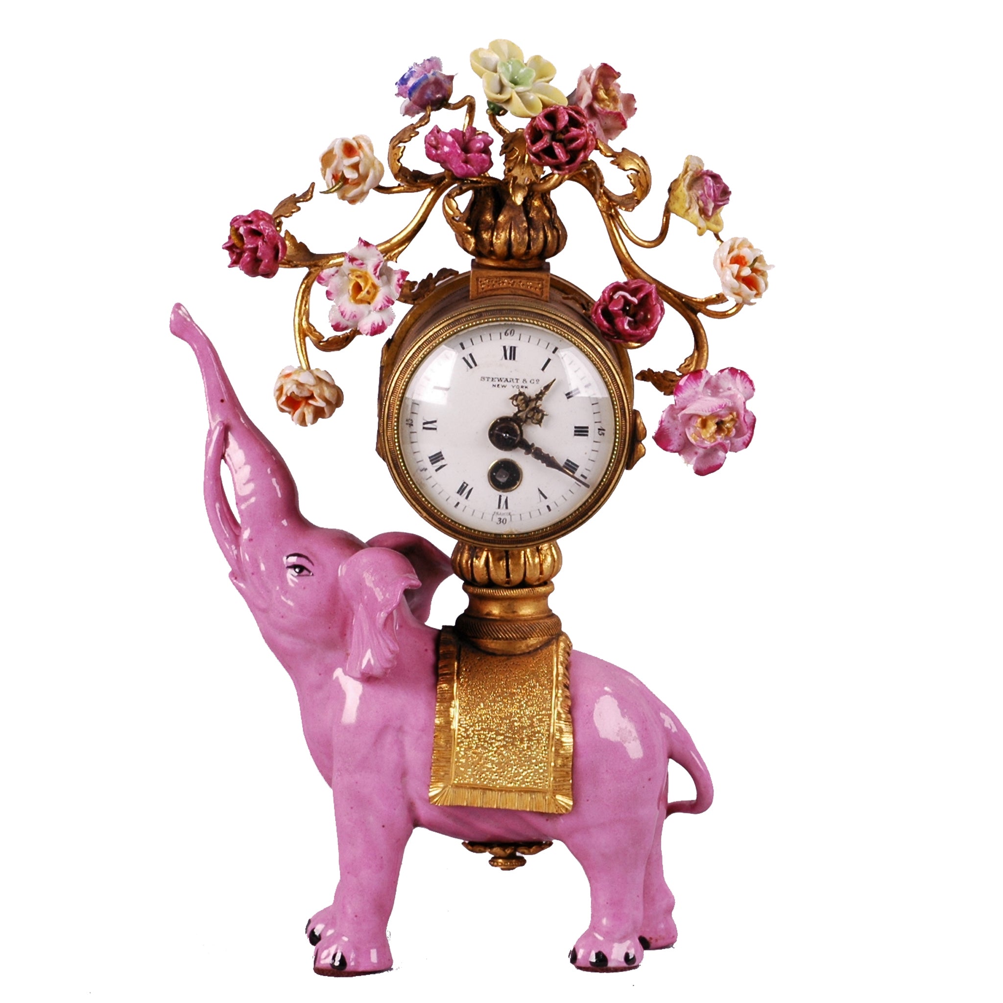 Pink Porcelain Elephant Clock, China, c.1925