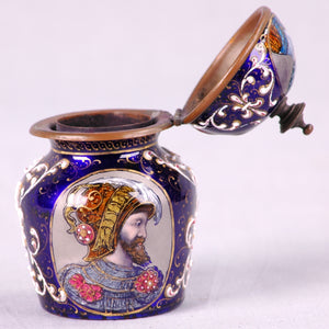 Enamel inkwell and stand, France, c.1850