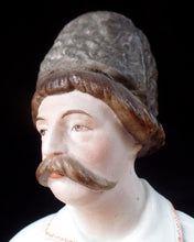 Load image into Gallery viewer, Gardner biscuit porcelain figure of Cossack with a pipe, Russia, c.1890