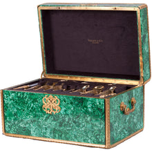 Load image into Gallery viewer, Tiffany Chrysanthemum Gold Vermeil Flatware in Malachite Case