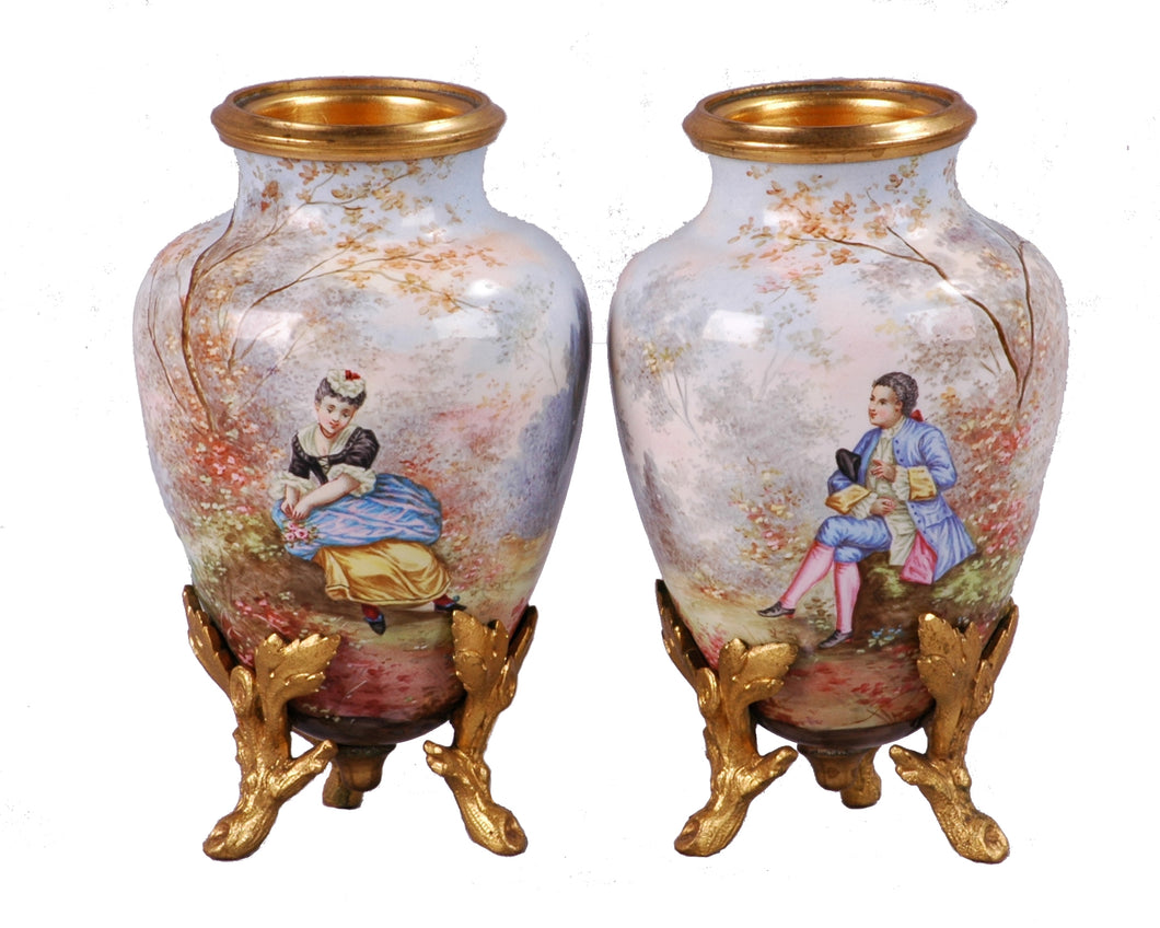 Miniature Limoges Enamel on Copper Vases