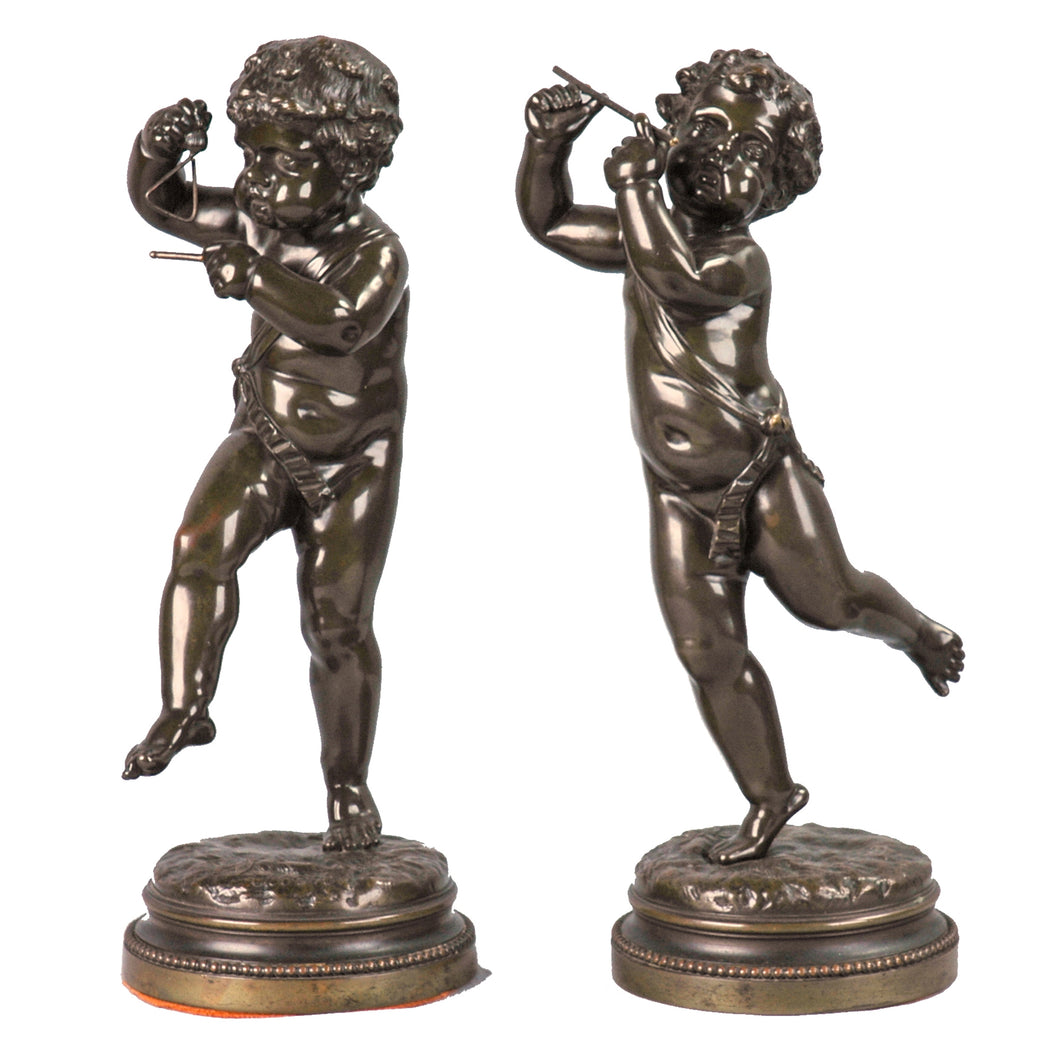 Antique Pair of Bronze Putti Signed Clodion, France