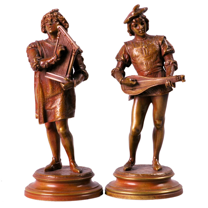 Antique Pair of Bronze Musicians signed Guillot, France