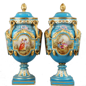 Pair Sevres style covered urns 19th century