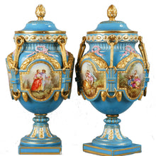 Load image into Gallery viewer, Pair of Sèvres style Covered Urns, France, c.1850