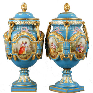 Pair of Sèvres style Covered Urns, France, c.1850