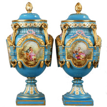 Load image into Gallery viewer, Pair of Sèvres style Covered Urns, France, c.1850