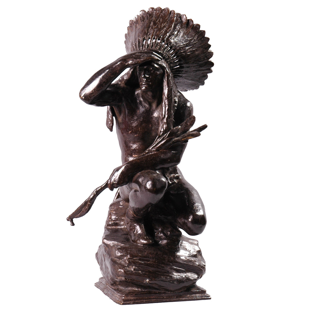 Bronze sculpture of an Indian by Massey Rhind, dated 1919
