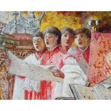 Load image into Gallery viewer, Oil painting by Antonio Rivas on wooden panel “Choir Boys” in original frame, Signed, Spain, c.1870
