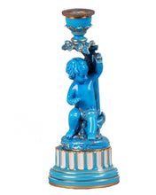 Load image into Gallery viewer, Sèvres style turquoise glazed figural candlestick