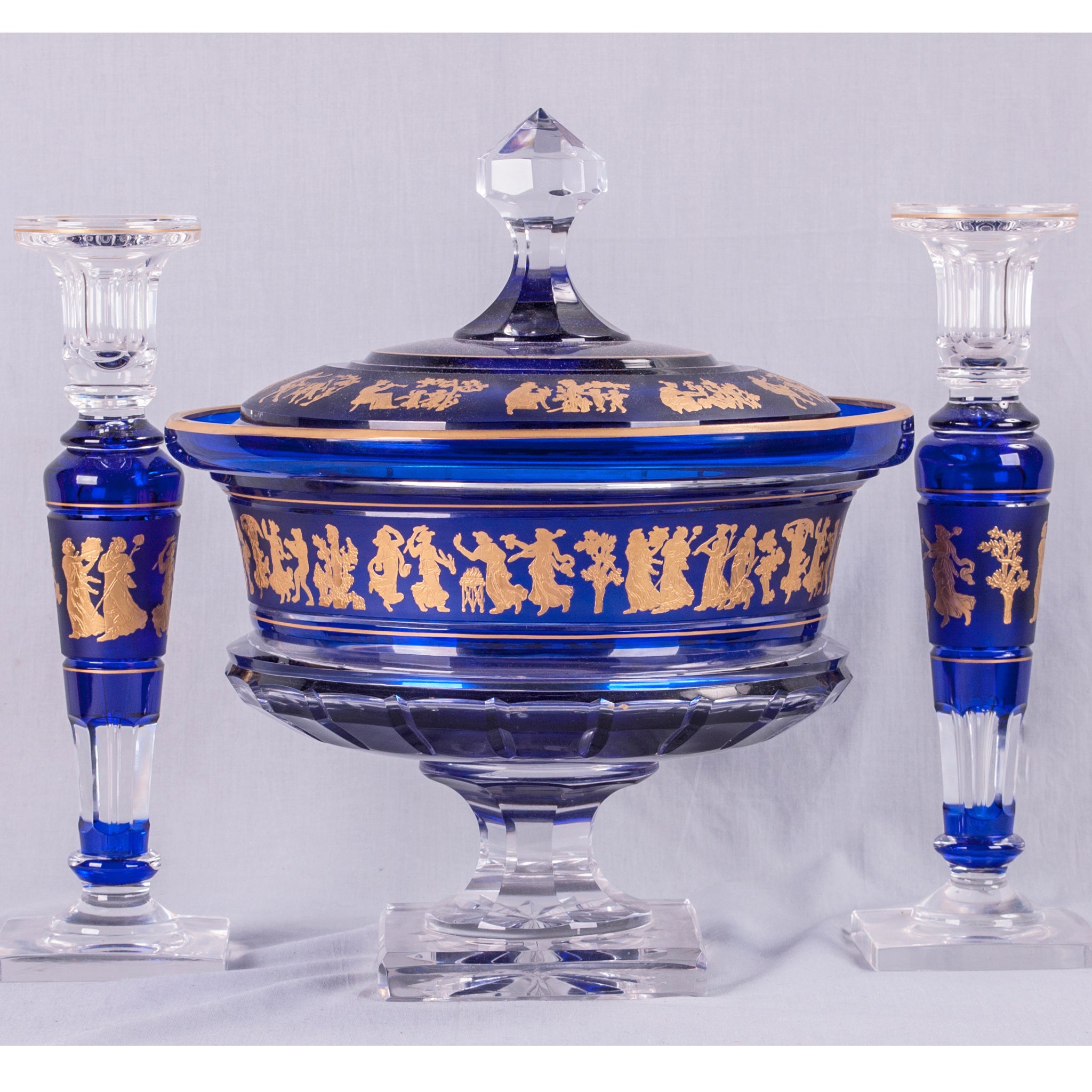 Val St. Lambert Centerpiece Bowl and Candlesticks, Belgium