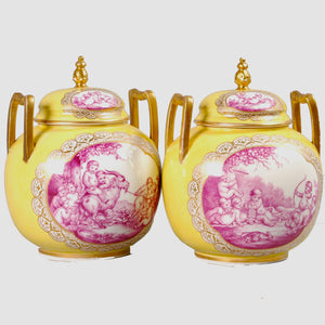 Pair of Rare Augustus Rex Porcelain Covered Vases, Germany, c.1880